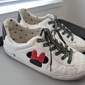 White Sneakers with Minnie Mouse Design